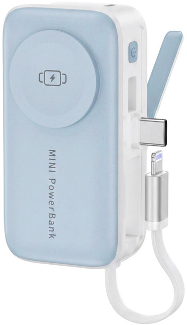 VOORCA 20W快充 自帶線4合1迷你行動電源 4800mAh Type-C + Lightning, 藍色, 3N1-5K