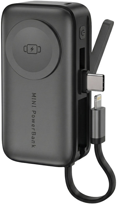 VOORCA 20W快充 自帶線4合1迷你行動電源 4800mAh Type-C + Lightning, 黑色, 3N1-5K