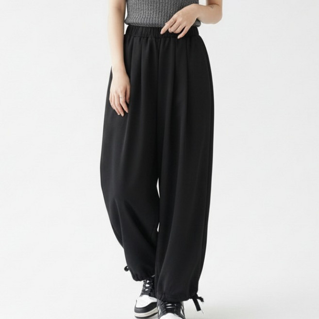 구디프 여성용 데일리 트레이닝 벌룬핏 핀턱 밴딩 와이드 팬츠