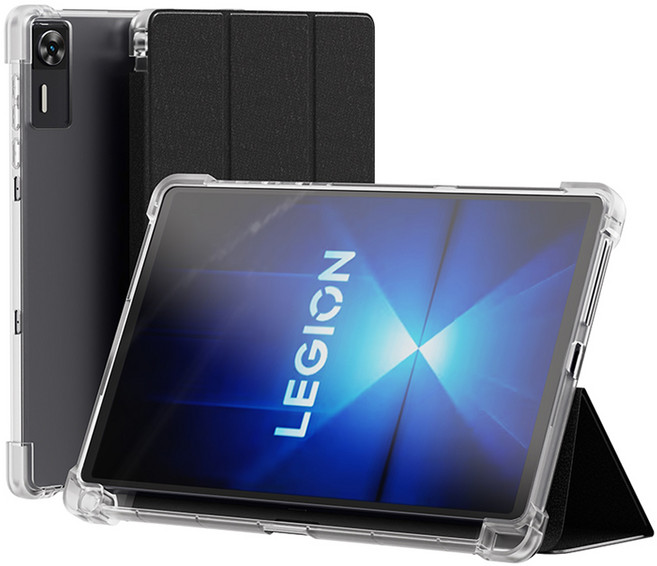 칸탐 폴리오 투명 젤리 스탠드 가죽 케이스, 블랙, 1개