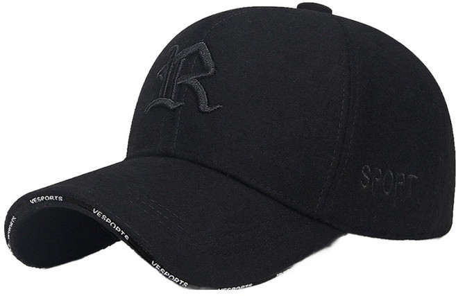 Atirel 刺繡刷毛內襯運動棒球帽, 黑色 + 黑色刺繡, 1個