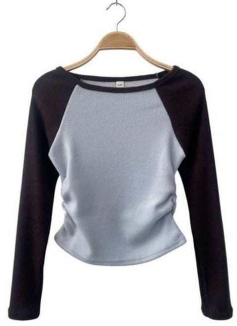 시크블랙 여성용 차이르 슬림 옆셔링 배색 나그랑 보트넥 티셔츠 cpt17403k5c