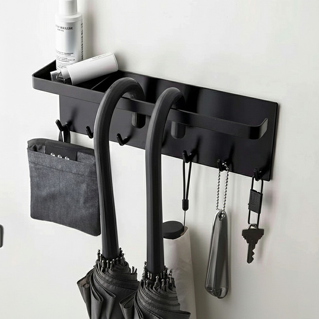 메이크마인 현관 자석 우산꽂이 무타공 다용도 걸이, 블랙, 1개