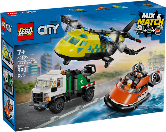 LEGO 城市系列 飛機 作業車和氣墊船混搭套裝 Airplane Service Truck & Hovercraft Rem 60505, 混和顏色, 1個