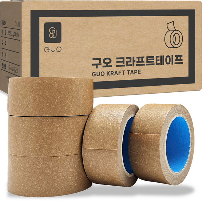 구오 종이 크라프트 찢어쓰는 박스 테이프 무광 48mm x 40m, 5개