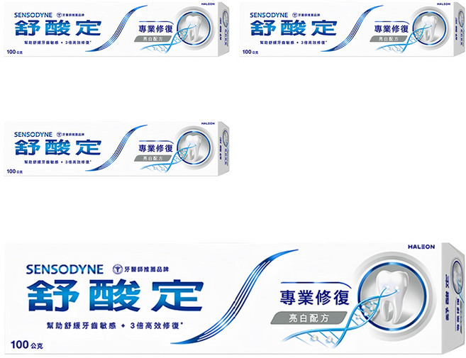 SENSODYNE 舒酸定 專業修復抗敏牙膏 亮白配方, 100g, 4條