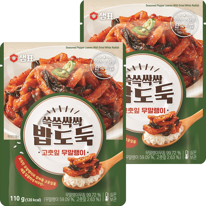 샘표 쓱쓱싹싹 밥도둑 고춧잎 무말랭이, 110g, 2개