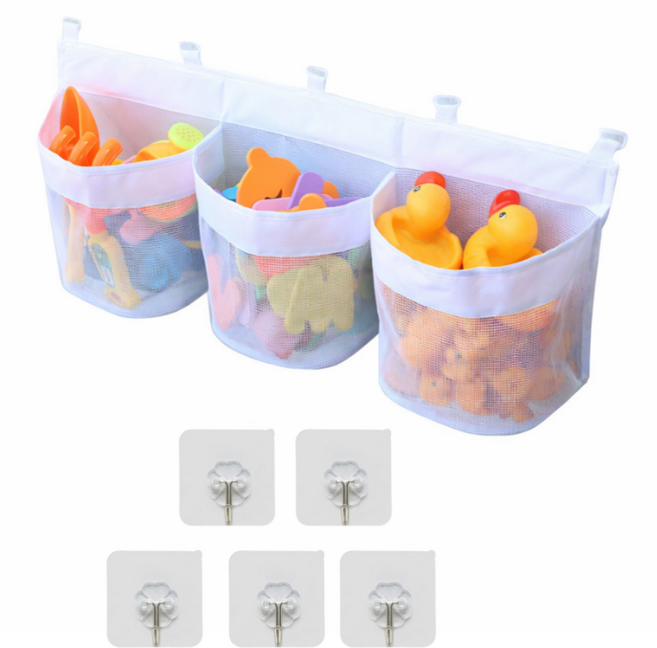 오템 3칸 욕실 장난감 그물망 세트, 화이트, 1세트