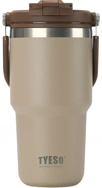 TYESO 泰碩 二代 304不鏽鋼手提保溫冰霸杯, 摩卡色, 1個, 600ml