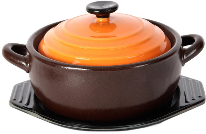 숨쉬는컬러뚜껑보령뚝배기 오렌지+받침세트, 1세트, 13.4cm