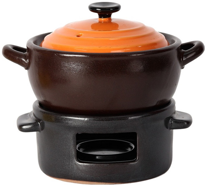 숨쉬는컬러뚜껑보령뚝배기 오렌지+워머세트, 1세트, 13.4cm