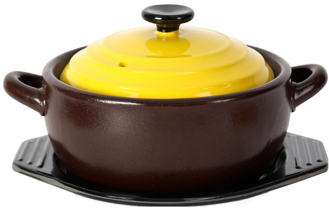 會呼吸的彩色蓋子保寧陶鍋 黃色+底座套組, 1套, 13.4cm