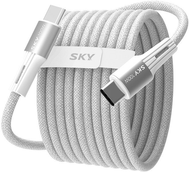 SKY C타입-C타입 비트 100W PD PPS 고강도 패브릭 초고속충전 메탈 케이블, 2m, 1개, 화이트
