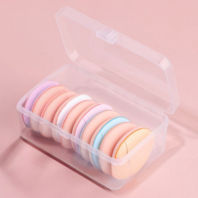 블루무역 미니 핑거 에어쿠션 물방울 퍼프 랜덤발송 10p + 케이스 세트, 1세트, 혼합색상