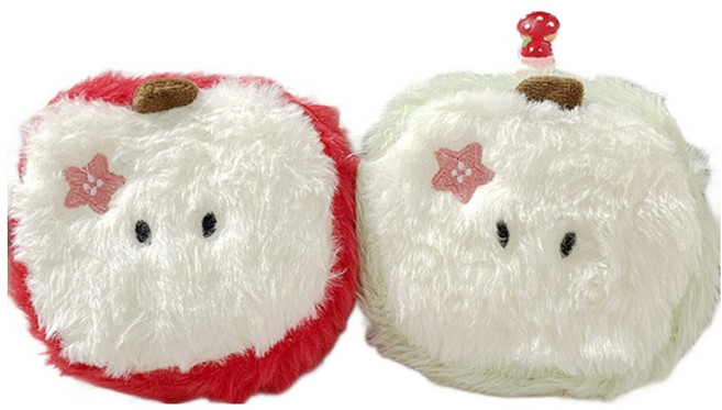 마켓플랜 후르츠 애니멀 캐릭터 인형 동전지갑 키링, 레드사과, 그린사과, 2개