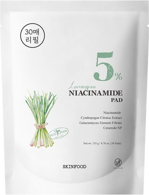 SKINFOOD 檸檬草菸鹼醯胺5%棉片補充包 135g, 1個, 30枚入