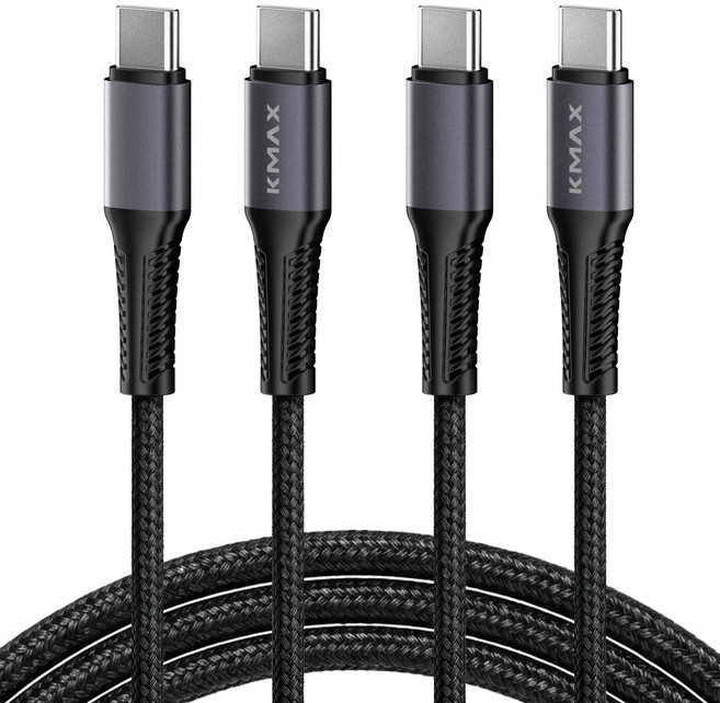 케이맥스 100W 메탈패브릭 C-C타입 초고속 충전 케이블, 2개, 블랙, 1.5m