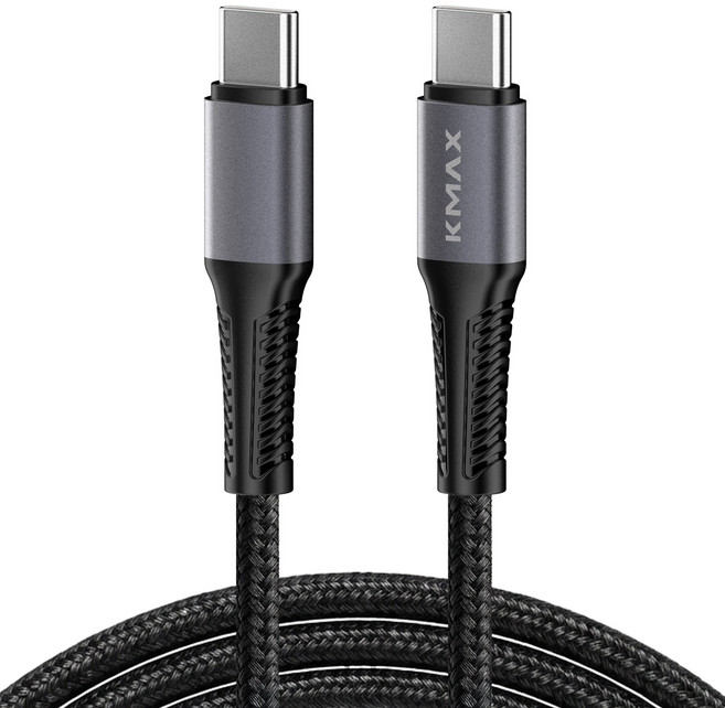 케이맥스 60W 메탈패브릭 C-C타입 초고속 충전 케이블, 1개, 블랙, 1.5m