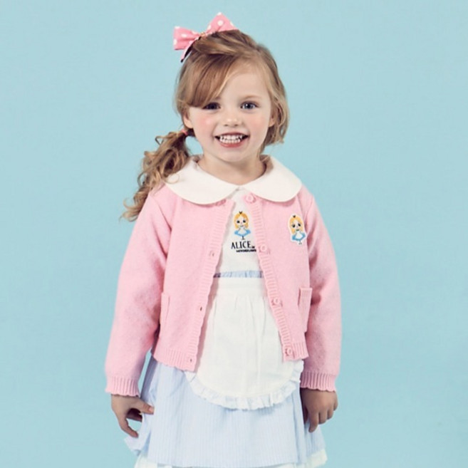 agabang 迪士尼寶寶 愛麗絲扇貝邊開襟衫