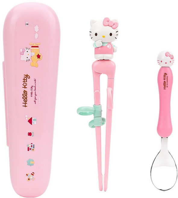 릴팡 더스틱 맥스젓가락 오른손용 + 스푼 + 케이스 세트, 헬로키티, 1세트, 젓가락 + 스푼 + 케이스