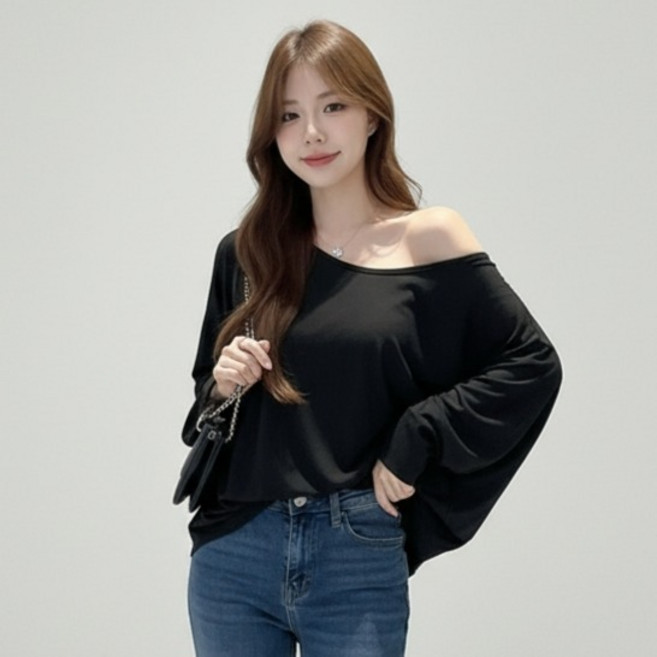 marketpia 女款圓領寬鬆Oversize長版長袖T恤
