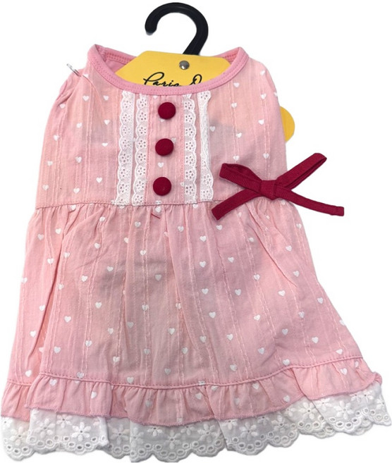 패리스독 반려동물 체크 벌룬 원피스, 핑크, 1개