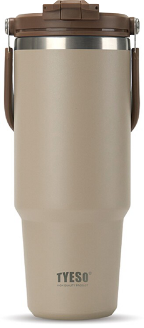 TYESO 泰碩 二代 304不鏽鋼手提保溫冰霸杯, 摩卡色, 900ml, 1個