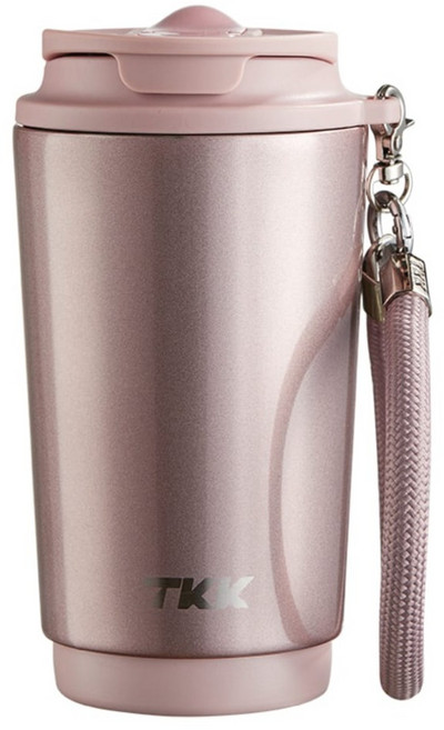TKK 悅沁雙飲保溫咖啡杯 316不鏽鋼 陶瓷內膽, 粉砂金, 1個, 400ml