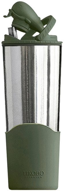 TiKOBO 鈦工坊 純鈦鯨魚杯2代 雙層真空飲料杯/環保杯/冰霸杯/保溫杯 附粗吸管, 焙茶綠, 1個, 800ml