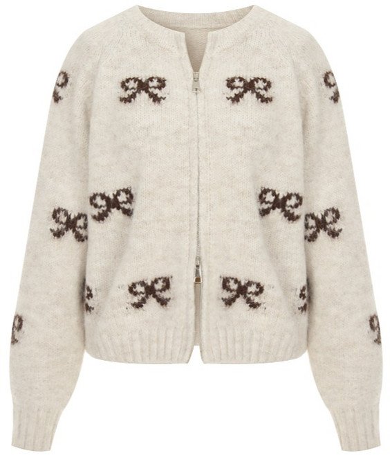 Sellys 女款蝴蝶結刺繡雙向拉鍊羊毛開襟衫 I6A-CCA001