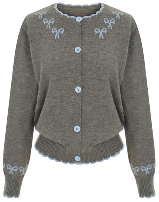 샐리 여성용 리본자수 배색라인 가디건 I6A-CCA004