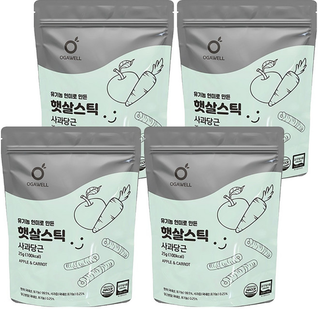 OGAWELL 有機糙米陽光棒, 25g, 4個, 蘋果胡蘿蔔