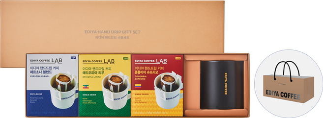EDIYA COFFEE 手沖咖啡禮盒 + 提袋, 1套, 手沖咖啡3種 + 馬克杯 + 提袋