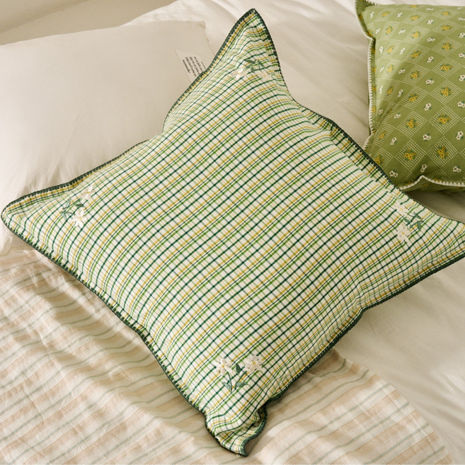모던하우스 L 옐로우 선염체크 쿠션커버