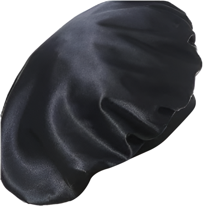 꾸지 실크 헤어캡 머리결 케어 수면모자, 블랙, 1개