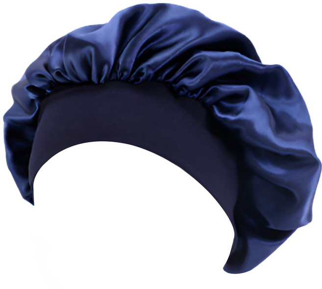 꾸지 실크 헤어캡 머리결 케어 수면모자, 네이비, 1개