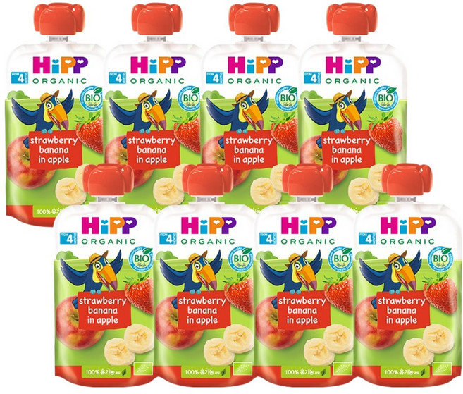힙 유기농 과일 이유식, 혼합맛(스트로베리/바나나/애플), 100g, 8개