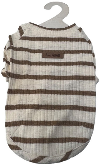 아트멍 강아지 니트 스트라이프 T, 카멜, 1개