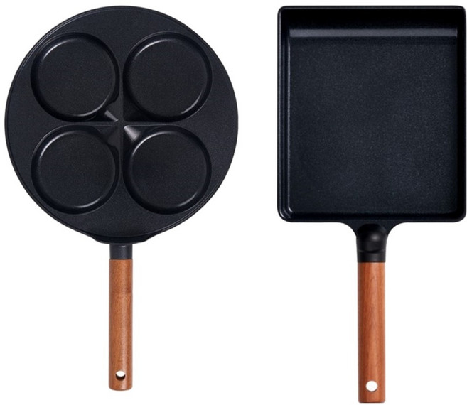 트루쿡 인덕션 IH 계란 후라이팬 세라믹 4구 에그팬 세트 2개, 자이언트 계란말이팬 + 4구 에그팬, 1세트, 블랙 + 월넛
