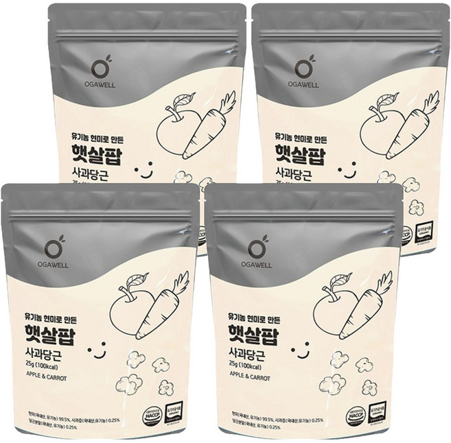 OGAWELL 嬰幼兒用有機糙米製成的陽光米餅, 綜合口味(蘋果/胡蘿蔔), 25g, 4個