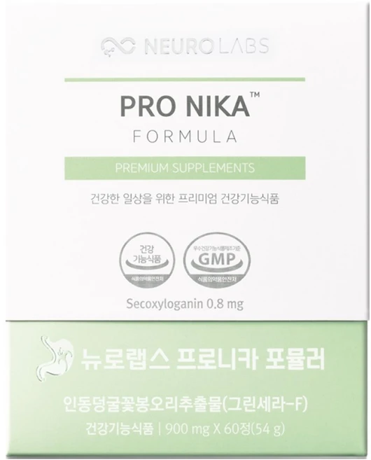 뉴로랩스 프로니카 위건강 위에 좋은 그린세라 F 금은화 영양제 54g, 1개, 60정 - 쿠팡