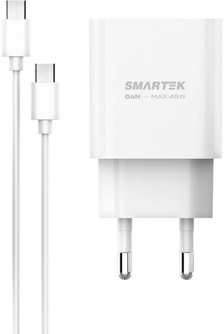 스마텍 GAN 45W 초고속충전기 + C타입 케이블 세트 STQC-G45W CT, 화이트, 1세트