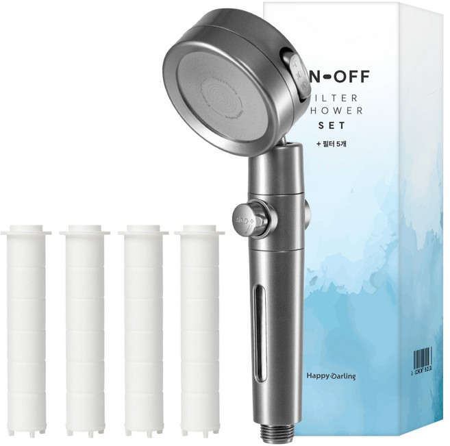 해피달링 수압상승 3단조절 온오프 필터 샤워기 헤드 + 필터 5p 세트, 그레이, 1세트