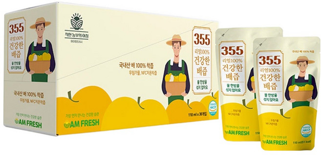 에이엠프레시 355 리얼 건강한 배즙, 30개, 110ml