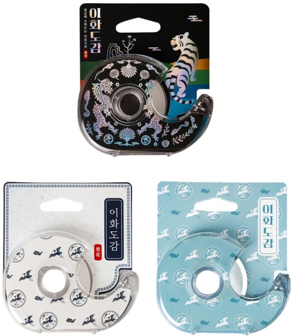 이화도감 대용량 문구테이프 18mm x 30m 3종 커터 3종, 혼합색상, 1개