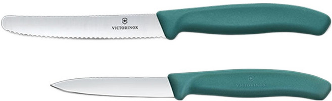 VICTORINOX 瑞士維氏 瑞士經典刀片水果刀2件組 綠色 6.7114.2C1, 1套, 波浪刃 11cm + 直刃 8cm