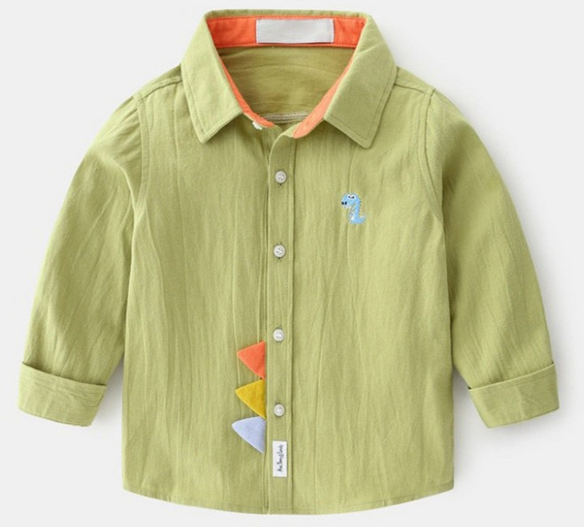 EYOUMONG 兒童基本版型翻領恐龍刺繡長袖襯衫 E6S322