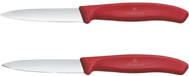VICTORINOX 瑞士維氏 瑞士經典刀片水果刀2件組 紅色 8cm 6.7691.2C1, 1套, 波浪 + 直式