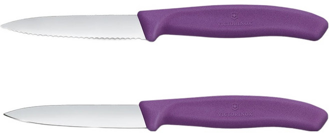 VICTORINOX 瑞士維氏 瑞士經典刀片水果刀2件組 紫色 8cm 6.7695.2C1, 1套, 波浪 + 直式