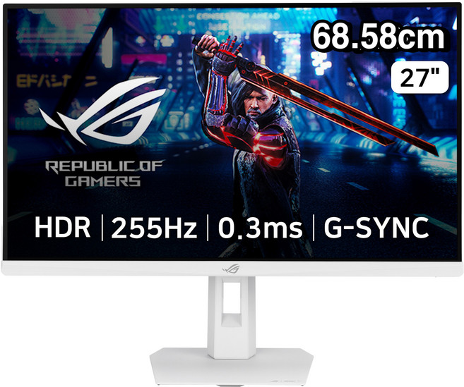 에이수스 WQHD Fast IPS 255Hz 0.3ms 400cd sRGB 133% DCI P3 97% 멀티스탠드 ROG STRIX 게이밍 모니터, 68.58cm, XG27ACMES-W